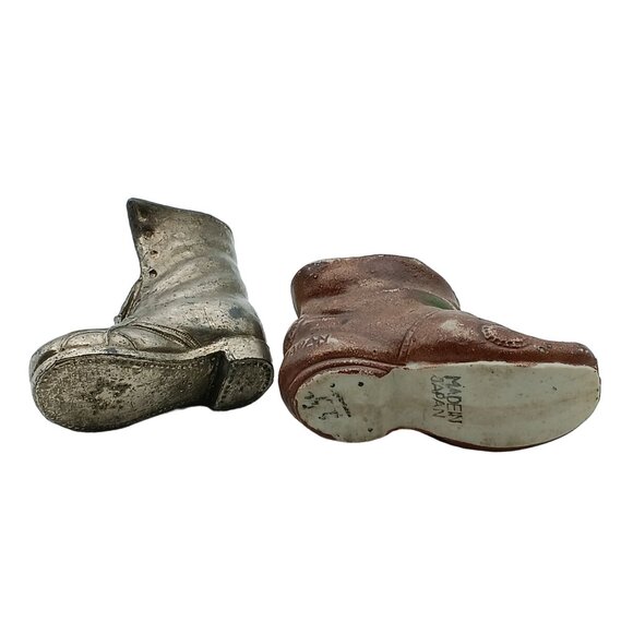 Vintage Ceramic & Metal Boot Miniature Figurines Made In Japan Toothpick Holder - Picture 4 of 5